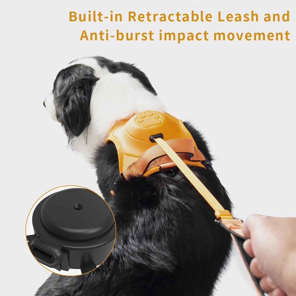 Upgrade Adjustable Dog Vest with Retractable Leash for Large Dogs, No Pull Control Easy Walk Dog Harness with Auto-Lock Leash Orange XL for Large Dog