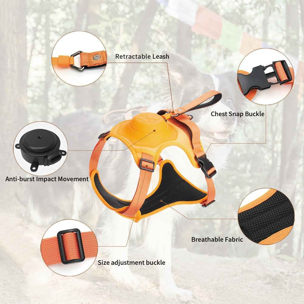 Upgrade Adjustable Dog Vest with Retractable Leash for Large Dogs, No Pull Control Easy Walk Dog Harness with Auto-Lock Leash Orange XL for Large Dog