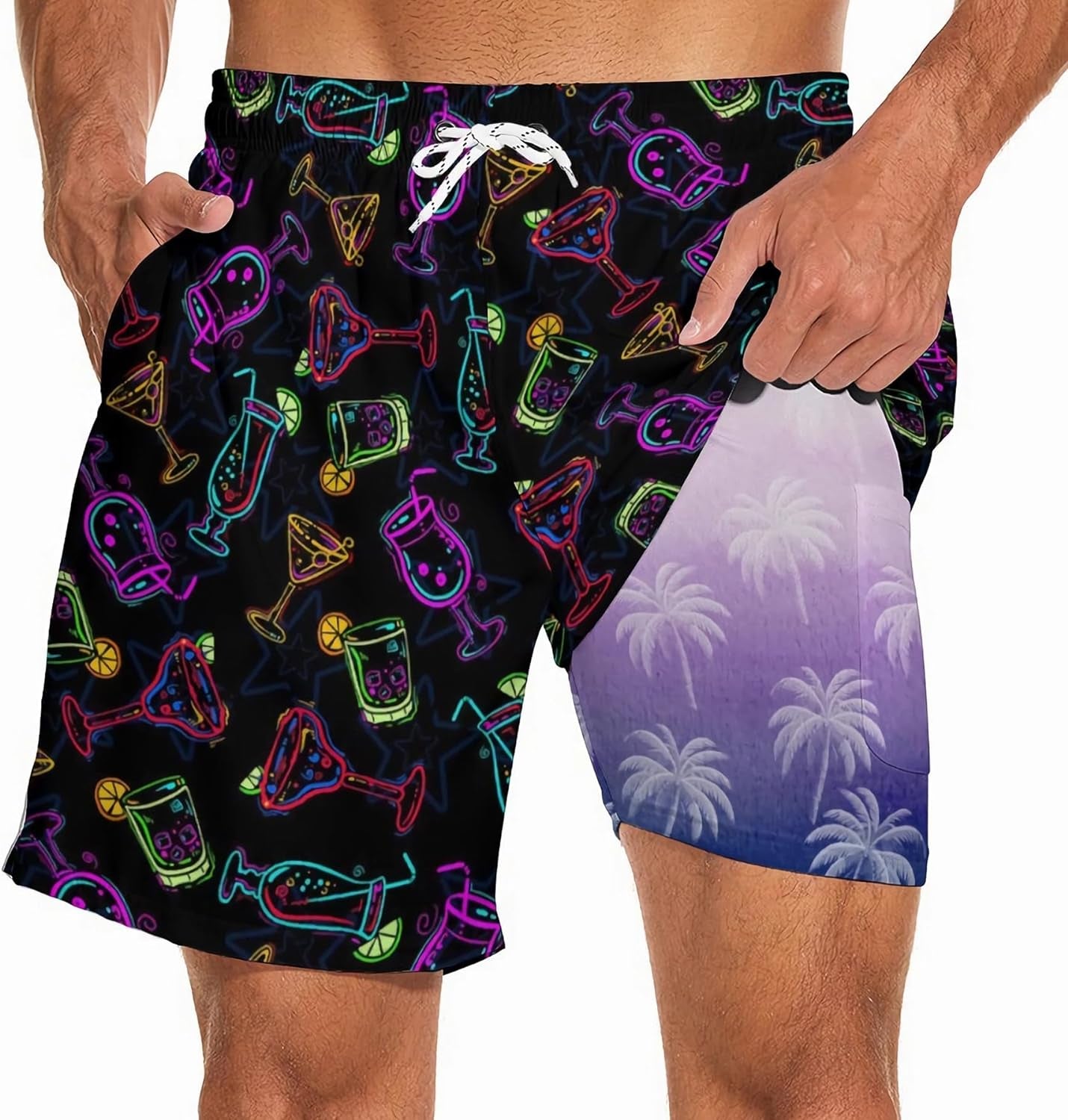 Mens Swim Trunks with Compression Liner 2 in 1 Quick-Dry Swim Shorts Men Board Shorts Swimwear for Swimming Beach