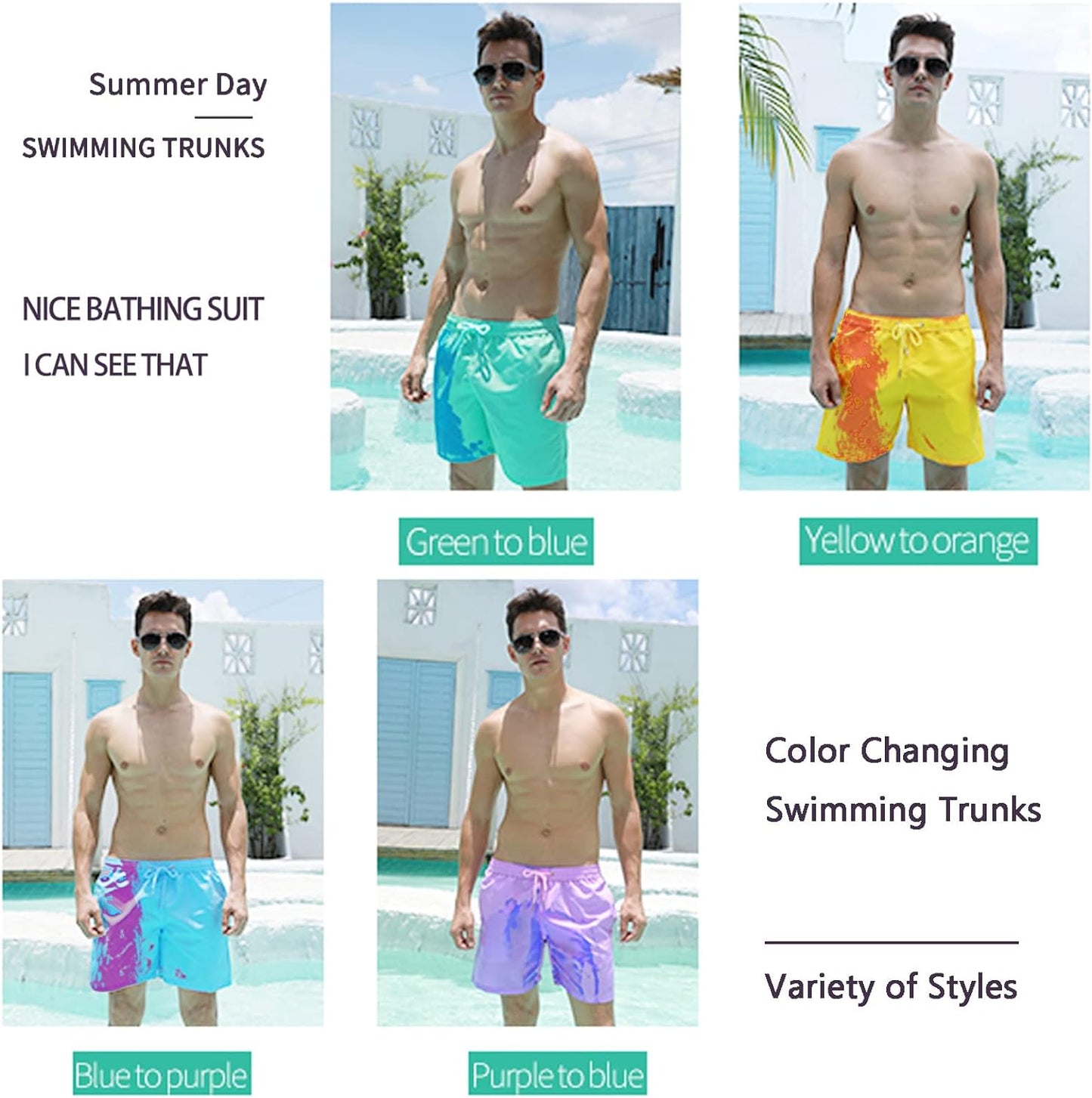 Color Changing Shorts, Men'S Sports Quick Dry Temperature Sensitive Color Changing Swim Trunks