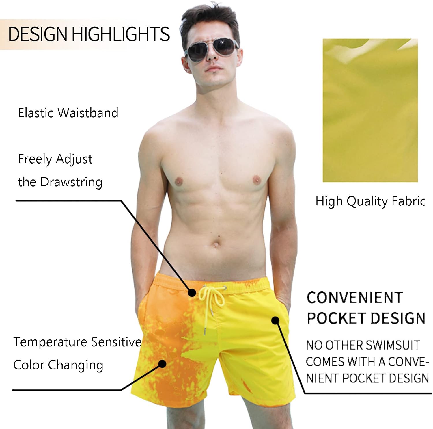 Color Changing Shorts, Men'S Sports Quick Dry Temperature Sensitive Color Changing Swim Trunks