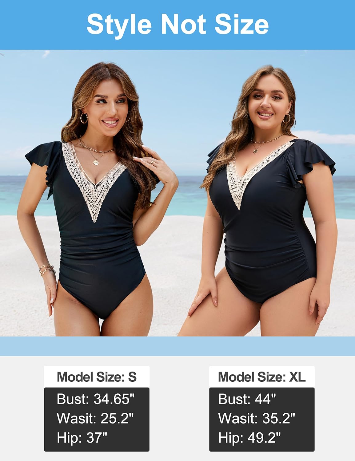 Womens Tummy Control Bathing Suits Slimming Ruffle Swimsuit One Piece Lace Swimwear