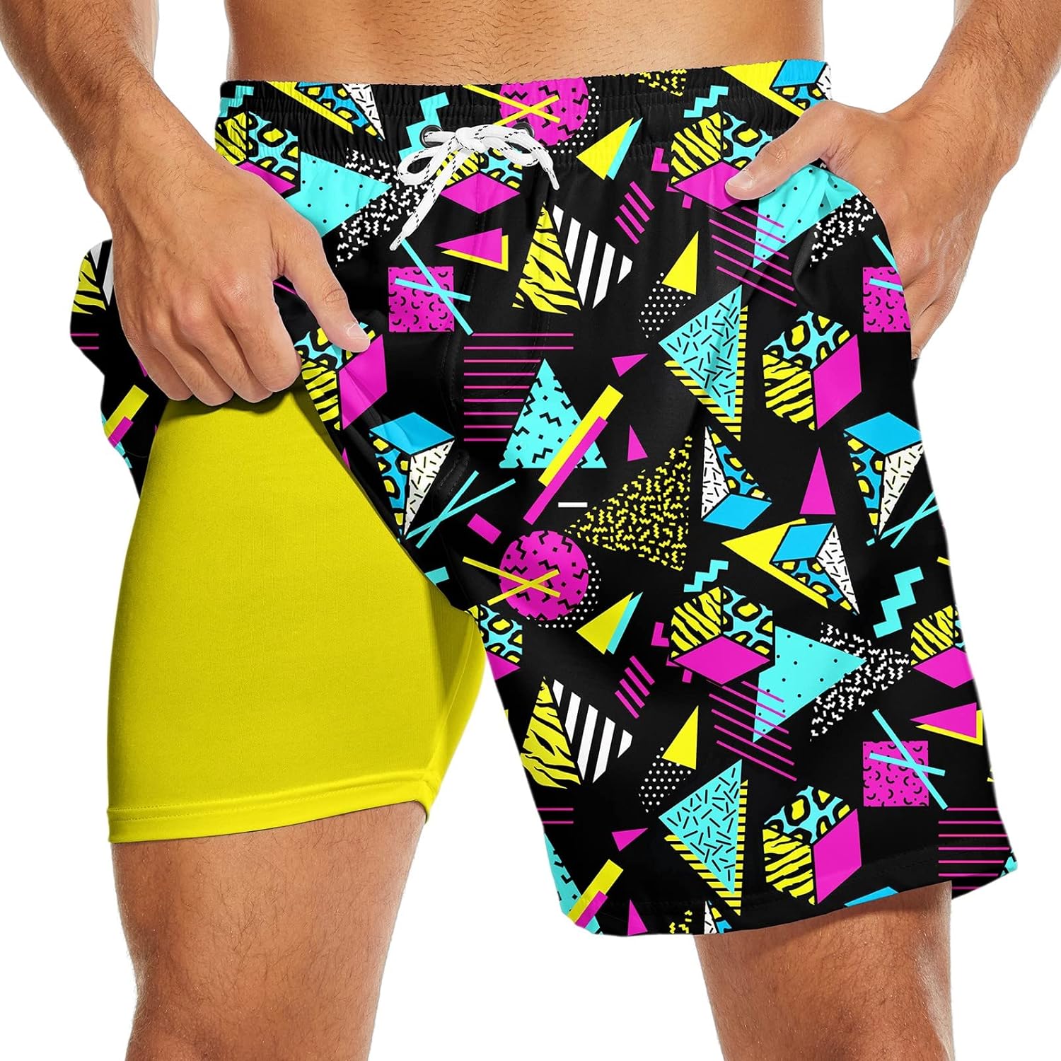 Mens Swim Trunks with Compression Liner 2 in 1 Quick-Dry Swim Shorts Men Board Shorts Swimwear for Swimming Beach